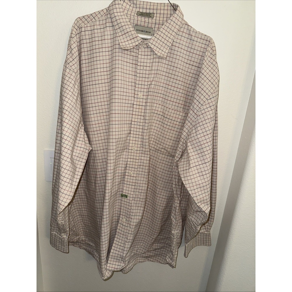 Cutter Buck Shirt 3XB 3X‎ Big Red Blue  White Stripe Casual Preppy Button Down